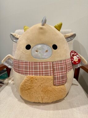 *NWT Squishmallow Dragon with Plaid Scarf, 20 inch - Buck